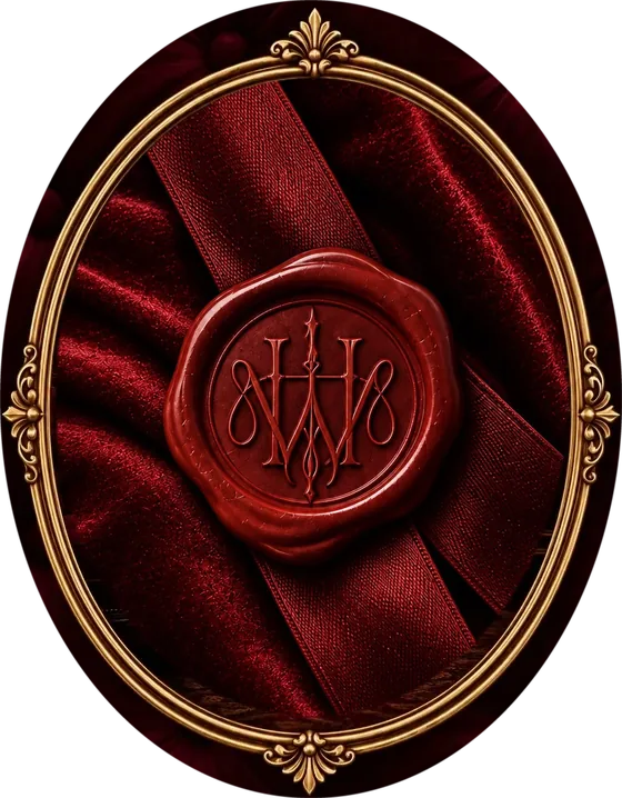 A red wax seal bearing the House monogram, on ribbon