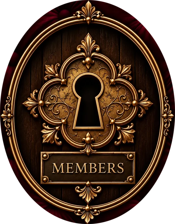 A gilded keyhole plate marked MEMBERS